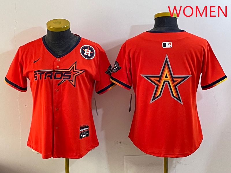 Women Houston Astros Blank Orange Three generations Joint Name 2025 Nike MLB Jersey style 9